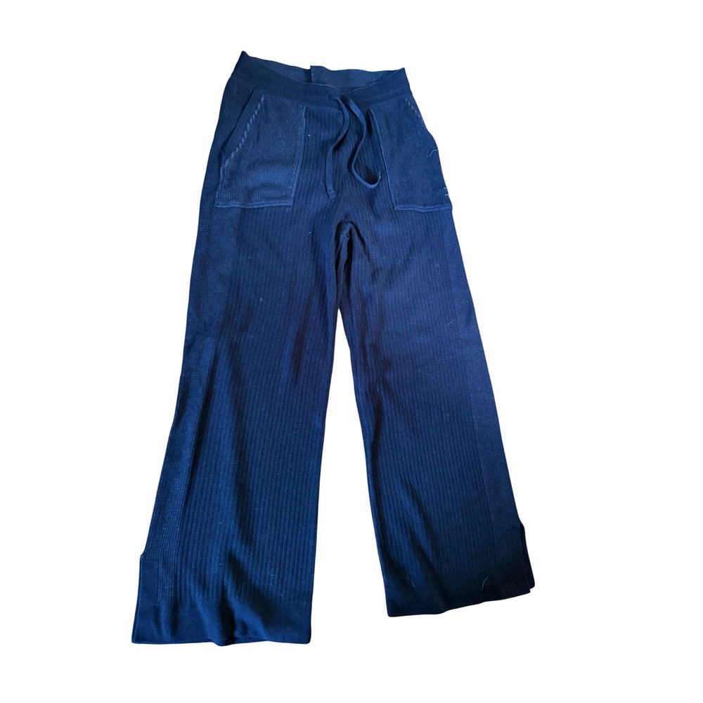 Gymshark Rest Day Ribbed Knit Wide Leg Pants Black Drawstring Lounge Trousers M